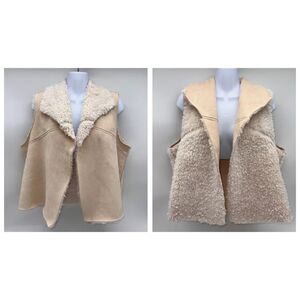 Christopher & Banks Women's Petite Reversible Faux Shearling Vest-Petite Large